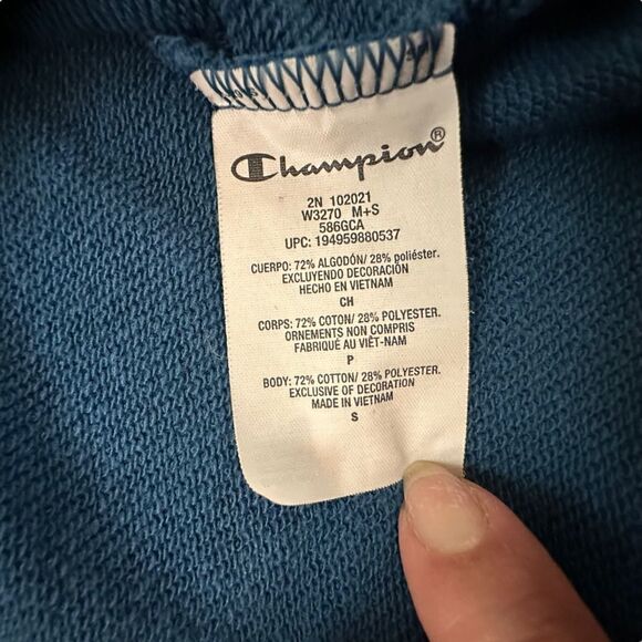 Champion ~ Turquoise/Teal Blue vneck cropped hooded sweatshirt ~ size Small - Picture 8 of 11